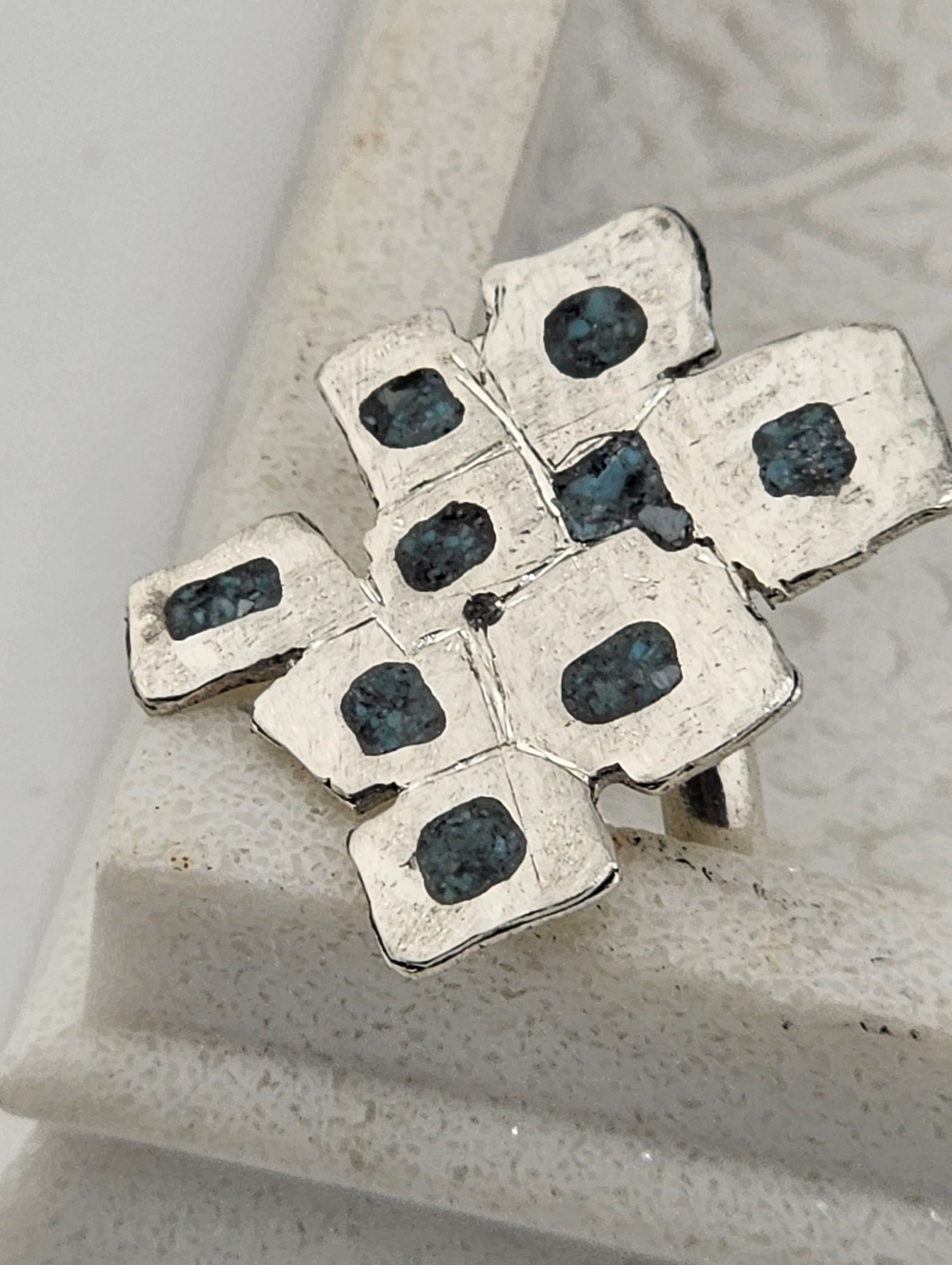 INLAY TURQUOISE ADJUSTABLE RING HANDMADE STERLING - Picture 2 of 12